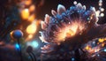 Illustration of fantastic glowing flower against magic luminous blurred background