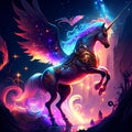 Illustration of a fantastic unicorn in a fantasy space. 3D rendering AI generated Royalty Free Stock Photo