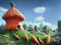 Fantasy carrot-lookalike house in a fairytale garden