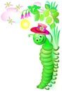 Illustration of fantasy cheerful caterpillar with a hat.