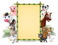 Farm animals with a blank sign bamboo tied Royalty Free Stock Photo