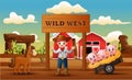 Farm wild west background with cowboy and animals