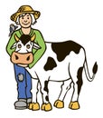 Illustration of farmer and calf Bull or cow