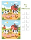 Find 10 Differences Farm Worksheet â Fun Farm Animals Puzzle for Kids Royalty Free Stock Photo