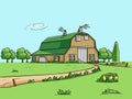 Illustration of Farmstead - Idyllic Countryside Scene