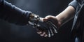 Handshake between cyborg and human, Generative AI technology