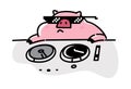Illustration of a fashionable pig in pixel glasses. Vector. Flat style. Pig DJ, meme. Character for animation. Comic web postcard Royalty Free Stock Photo