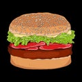 Illustration Of Fast Food Burger, Fries And Nuggets
