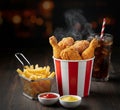 illustration - a fast-food set with crispy fried chicken Royalty Free Stock Photo