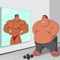 Illustration: a fat man and his reflection Royalty Free Stock Photo