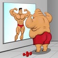 Illustration: a fat man and his reflection Royalty Free Stock Photo