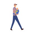 Illustration of father carries the baby in an ergo backpack
