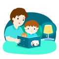 A illustration of a father reading a bedtime story to his Royalty Free Stock Photo