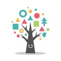 Illustration features a black tree with a smiling face and leafless Royalty Free Stock Photo