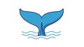 Illustration features a blue whale tail submerging into stylized blue Royalty Free Stock Photo