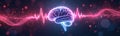 Illustration features brain emitting neon waves. Concept of memory improvement via neuroscience. Connection between neural