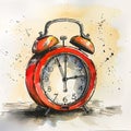 Vintage Alarm Clock Watercolor Illustration