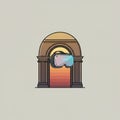 An illustration features a classical archway with warm tones gradating from orange to Royalty Free Stock Photo