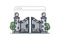 Illustration features a classical wrought iron gate with intricate Royalty Free Stock Photo