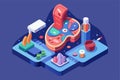 An illustration features a colorful, customizable isometric model of thyroid anatomy with tools nearby, Thyroid Customizable Royalty Free Stock Photo