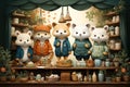 The illustration features a delightful storefront with a variety of baby clothing and accessories showcased in