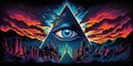 Eye of Providence Pyramid Illuminati with City Background