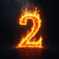 Illustration features fiery numeral two burning brightly. Orange flames create a glowing effect. This burning number has dramatic Royalty Free Stock Photo