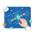 Illustration features a human hand interacting with a futuristic touch Royalty Free Stock Photo