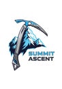 An illustration features an ice axe in front of stylized, snow-capped mountains. The ice axe has a Royalty Free Stock Photo