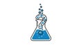 An illustration features a laboratory flask containing a blue liquid, with bubbles rising Royalty Free Stock Photo