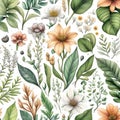 Watercolor Floral Pattern on White Background