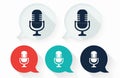 Illustration features microphone icons within speech bubbles. Various color options include white red blue green. Concepts of Royalty Free Stock Photo
