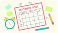 September calendar school supplies flatlay illustration for back to school planning and organization Royalty Free Stock Photo