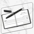 An illustration features an open checkbook placed on a marble surface Royalty Free Stock Photo