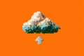 Pixelated Cloud With Broken Upload Icon Illustrating Digital Data Issues in an Orange Background Royalty Free Stock Photo