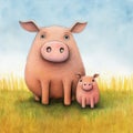 Colorful Cartoon Pig And Baby Art Print By Julie Harlow