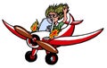 cartoon propeller plane with female pilot