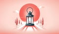 An illustration features a stylized black lantern with a glowi Royalty Free Stock Photo