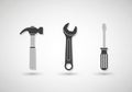 Illustration features three tools arranged horizontally on a white Royalty Free Stock Photo
