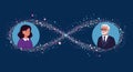 An illustration features two people within circular frames, connected by an infinity Royalty Free Stock Photo