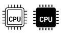 CPU illustration, black and white, outline and silhouette versions Royalty Free Stock Photo