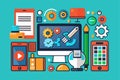 This illustration features various digital tools and devices arranged to represent a modern workspace focused on creativity and Royalty Free Stock Photo