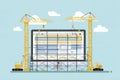 Website Construction Illustration With Scaffolding and Cranes Showing Progress on Digital Design Royalty Free Stock Photo