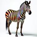 Illustration features a zebra with unique rainbow colored stripes. Animal stands on a white background. It represents creativity, Royalty Free Stock Photo