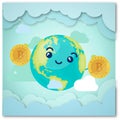 An illustration featuring an assortment of cartoonish Earth character smiling and holding golden bitcoin Royalty Free Stock Photo