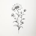 Minimalistic Black And White Flower Drawing On White Background Royalty Free Stock Photo