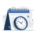 An Illustration Featuring a Blue and White Desktop Calendar and a Clock Royalty Free Stock Photo