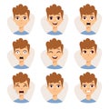 Illustration featuring boy kids showing different facial expressions emotions cartoon vector.