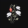 Red Vine Flowers On Black Background: Minimalistic Romantic Illustration