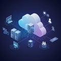 An illustration featuring a cloud symbolizing cloud computing. Central servers Royalty Free Stock Photo